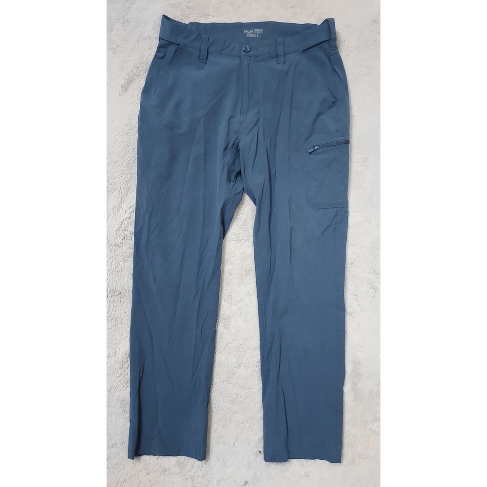 Huk Pants Mens Large Performance Fishing Outdoor Cargo Blue Elastic Wasit Boat